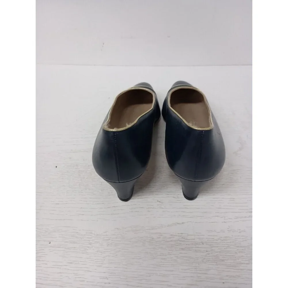 VTG Salvatore Ferragamo Womens Heels Sz 8 Navy Blue Leather Classic Pumps Shoes - Picture 8 of 11